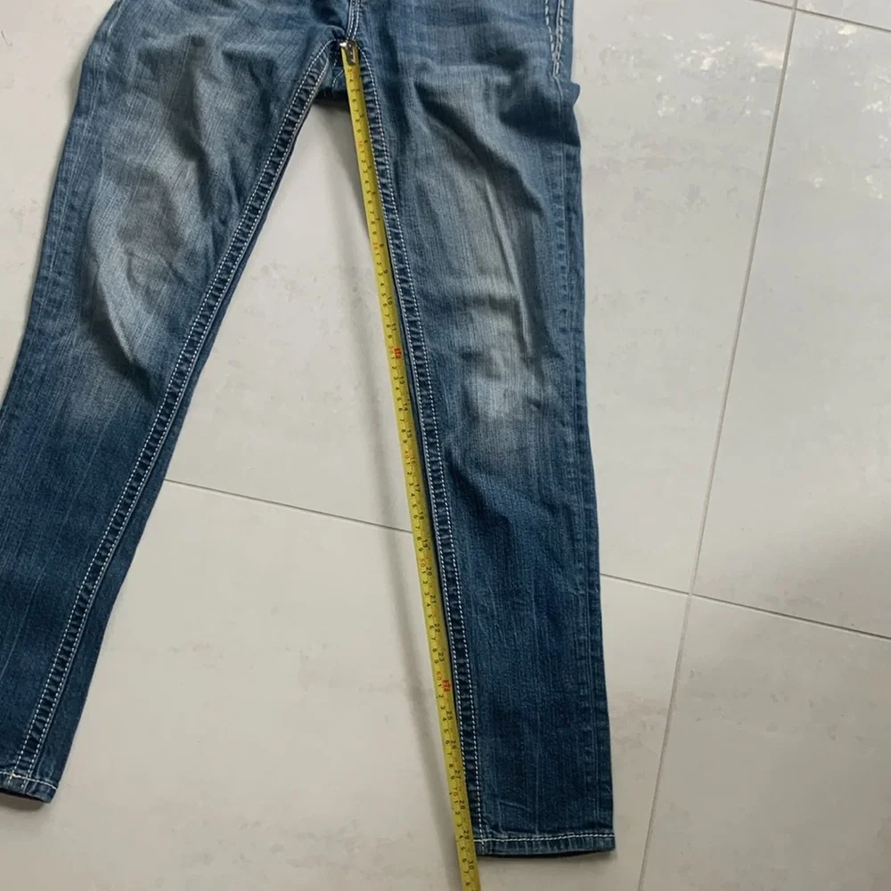 Signature skinny Miss Me med blue color jeans size 27 thick stitch low rise Y2K - Picture 7 of 12